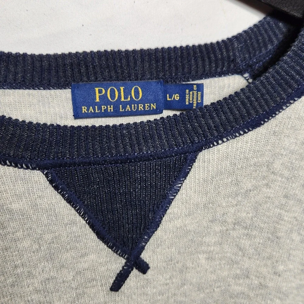 Polo Ralph Lauren Mens 100% Cotton Crew Neck Pullover‎ Sweater Size L Gray/Blue